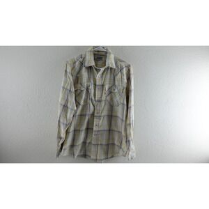 vintage 90s LEVIS YELLOW BLUE PLAID TRI BLEND WESTERN PEARL SNAP COWBOY SHIRT M